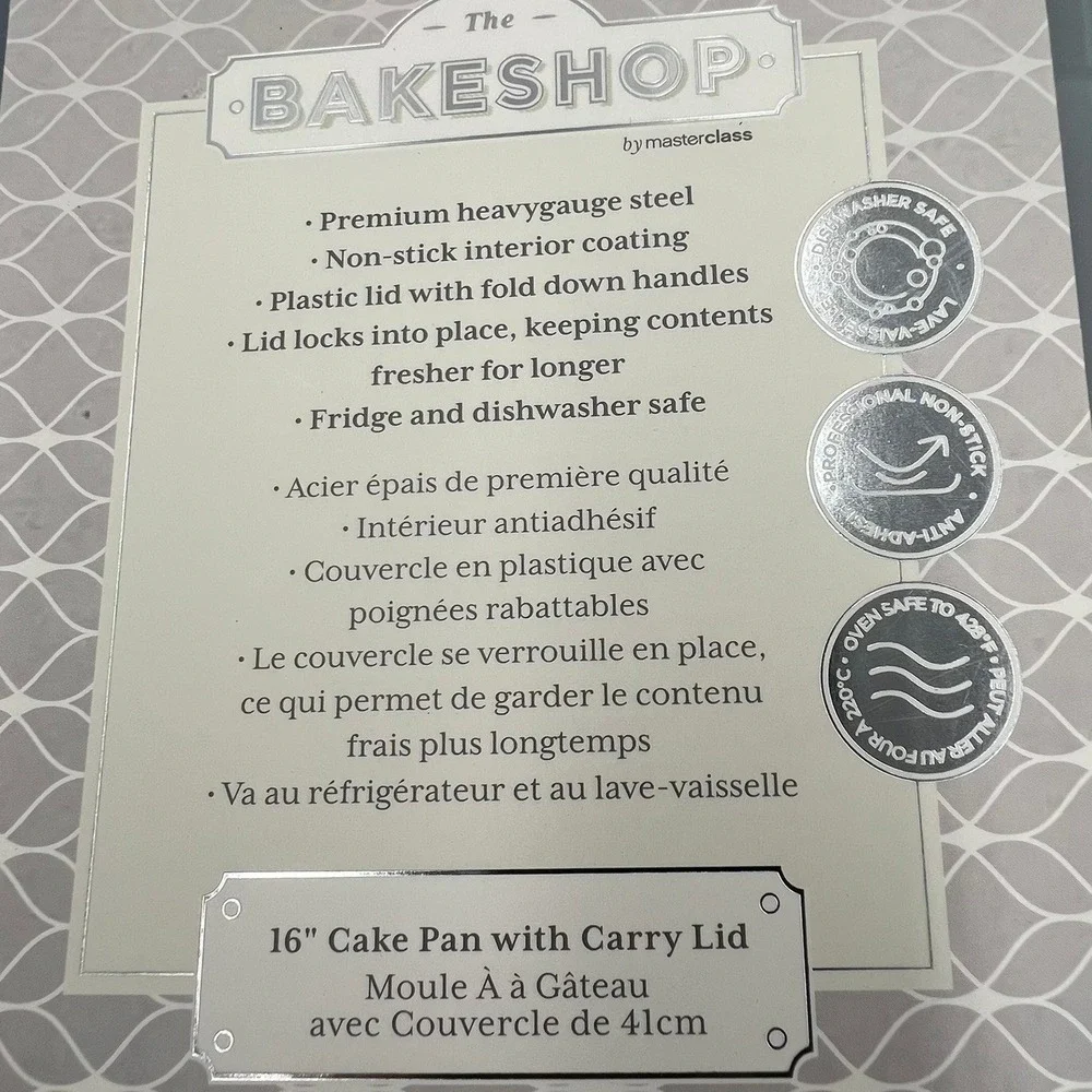 The Bakeshop Cake Pan 16in Gray New 1pc Nonstick Carry Lid 221472